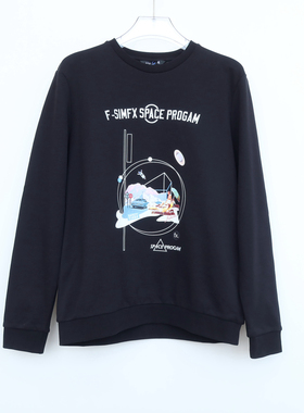 拉夏PT专柜撤柜正品男情侣春秋冬高级纯棉修身套头卫衣2A2690黑色