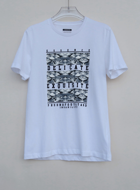 拉JW系列专柜男装 夏高级纯棉丝光胶印圆领短袖T恤8B2950白色