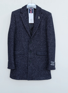 拉夏JW系列专柜撤柜男装冬厚柔毛圈点点粗毛呢西装外套2A3641深蓝