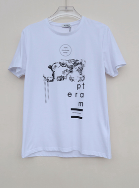 拉PT系列/L专柜断码男装 夏全棉柔弹印花圆领短袖T恤8B1734白色