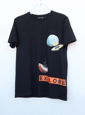 拉PT系列S/M/L专柜男装夏纯棉胶印印花圆领短袖T恤2A2497黑色