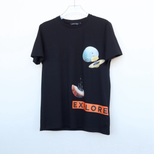 拉PT系列S/M/L专柜男装夏纯棉胶印印花圆领短袖T恤2A2497黑色