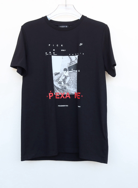 拉PT系列S/M/L专柜男装夏纯棉舒柔胶印圆领短袖T恤2A2445黑色