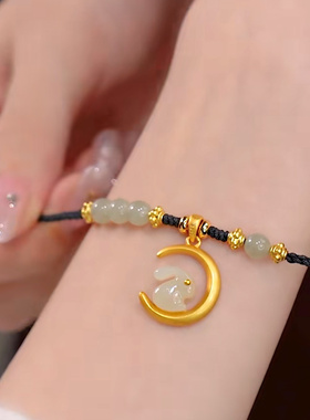 可爱小玉兔手链女本命年绳子生肖