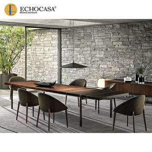 极简大理石超长餐桌大户型长书桌实木会议办公工作台 ECHOCASA意式