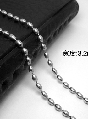 时尚个性米珠单链无吊坠钛钢裸链椭圆珠子气质锁骨长项链毛衣配饰