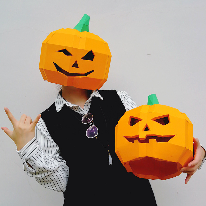 南瓜面具万圣节日派对化妆舞会整蛊搞怪头套手工益智折纸模型道具