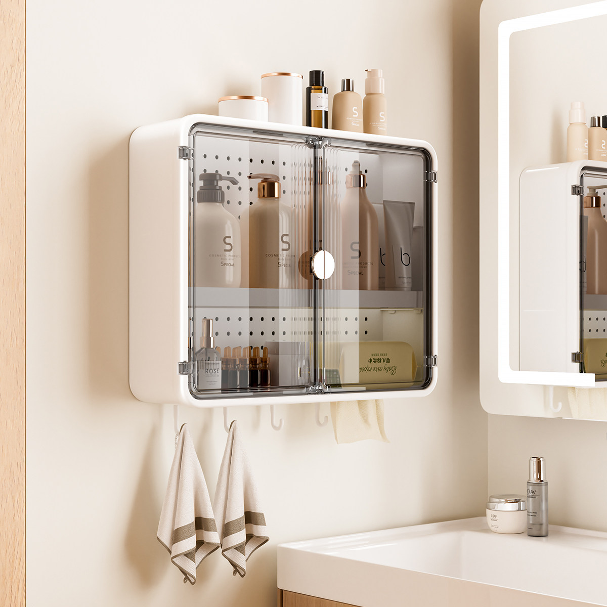 壁挂式浴室收纳盒免打孔卫生间置物架化妆品护肤品水乳纸巾收纳柜,收纳整理,壁式收纳盒,淘宝优惠券,粉丝福利购,淘宝优惠卷