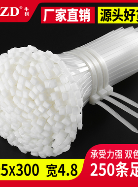 5x300尼龙扎带国标塑料塑料绑带自锁式白色扎线带理线带黑色索带