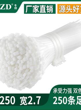 白色尼龙扎带塑料4*250mm绑带黑色束线自锁式累死狗扎带固定索带