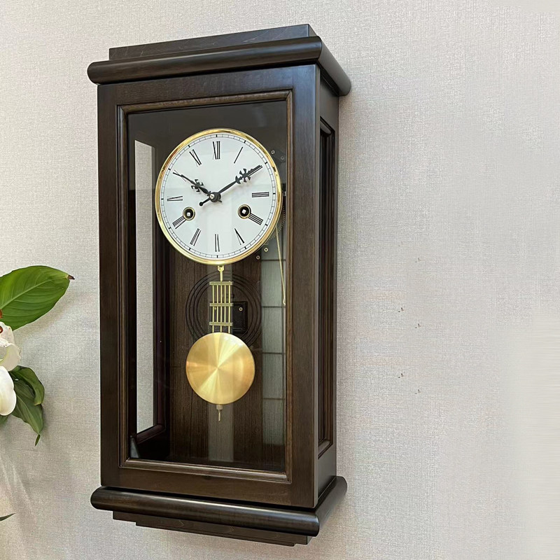 现代简约风纯铜机械客厅新中式发条整点欧式半点报时挂钟座钟表