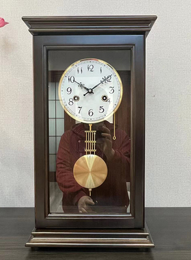 新款纯实木座钟新中简约打响整点报时上链发条客厅钟台钟纯铜机芯