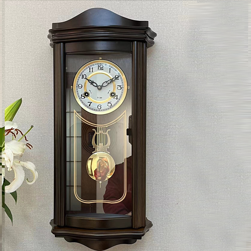 实木机械挂钟新中式整点报时上链发条挂钟打响老式欧式钟表美式 家居饰品 挂钟 原图主图