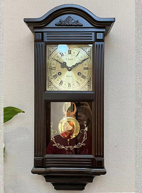 实木纯铜机械挂钟整点半点报时上链发条老式怀旧客厅钟表中式复古