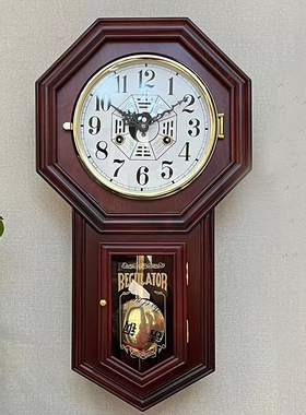 经典八卦机械挂钟上链发条整点报时老式古董钟表摆钟复古客厅滴答