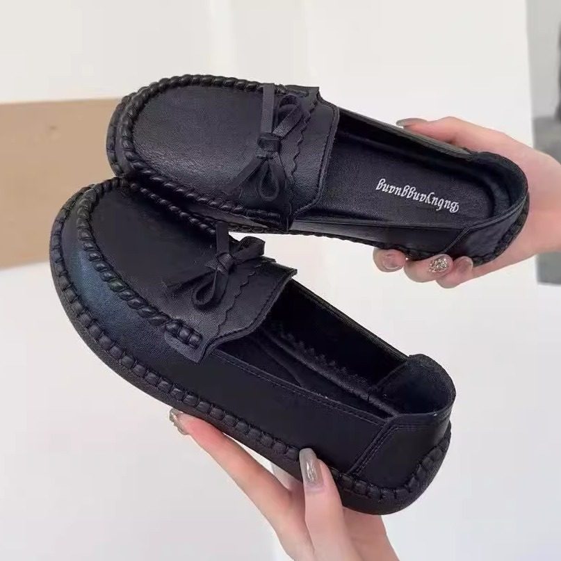 女皮鞋妈妈鞋蝴蝶结女士中老年平底单鞋软底舒适牛筋底复古奶奶鞋,女鞋,浅口单鞋,淘宝优惠券,粉丝福利购,淘宝优惠卷