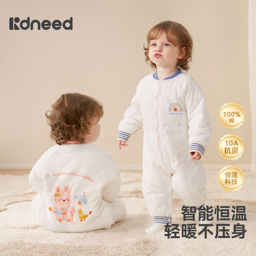 新生儿纯棉加厚恒温连体衣秋冬