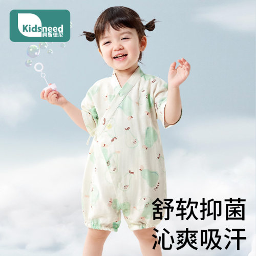 婴儿衣服夏季薄款新生儿夏天夏装短袖宝宝连体衣和尚服外出爬服
