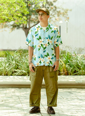 TWO PALMS衬衫美国夏威夷沙滩尖领流行短袖青年青春Plumeria Sky