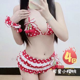 【现货 锦纶面料】小亚哥小樱桃比基尼泳衣 女甜美少女温泉8152