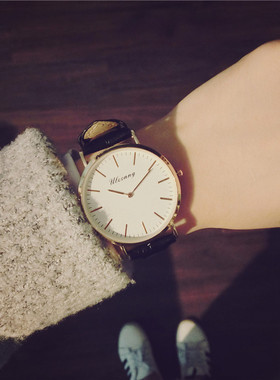 手表女学生韩版简约时尚创意个性男皮带圆形大表盘无秒针石英表潮