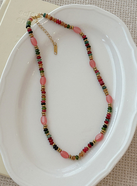 波西米亚彩色天然石串珠项链