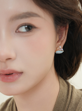 小众花篮锆石蓝色滴釉珍珠耳钉女2025新款高级感耳环轻奢独特耳饰