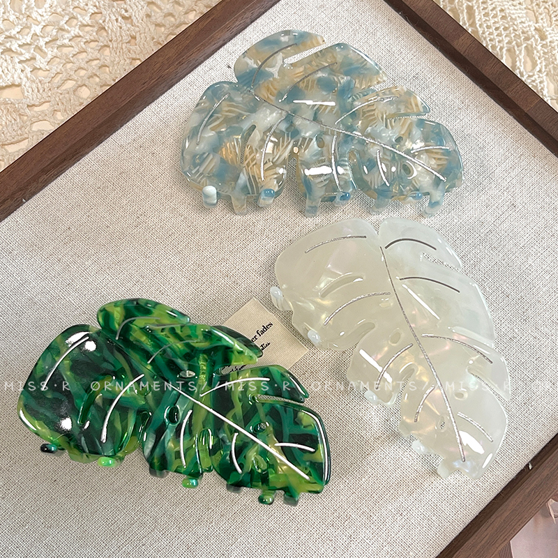 小众醋酸树叶抓夹高级感鲨鱼夹