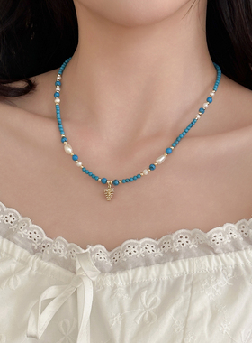 绿松石串珠天然淡水珍珠项链