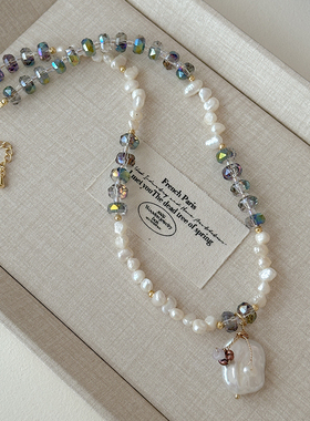 ins风轻奢天然珍珠串珠水晶项链