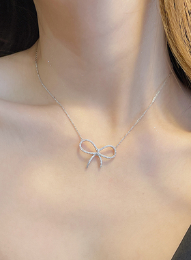 蝴蝶结水钻吊坠项链锁骨链