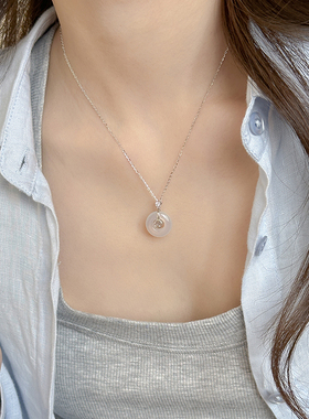 平安扣玉髓吊坠S925纯银项链