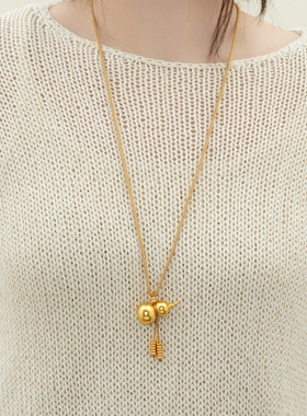 福禄新中式金色沙金葫芦项链女吊坠新款高级感轻奢气质长款毛衣链