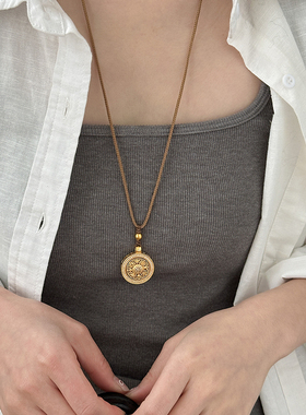 镶钻沙金转运罗盘24K镀金项链