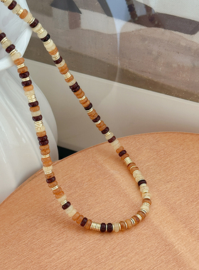 美拉德咖啡色树脂串珠项链