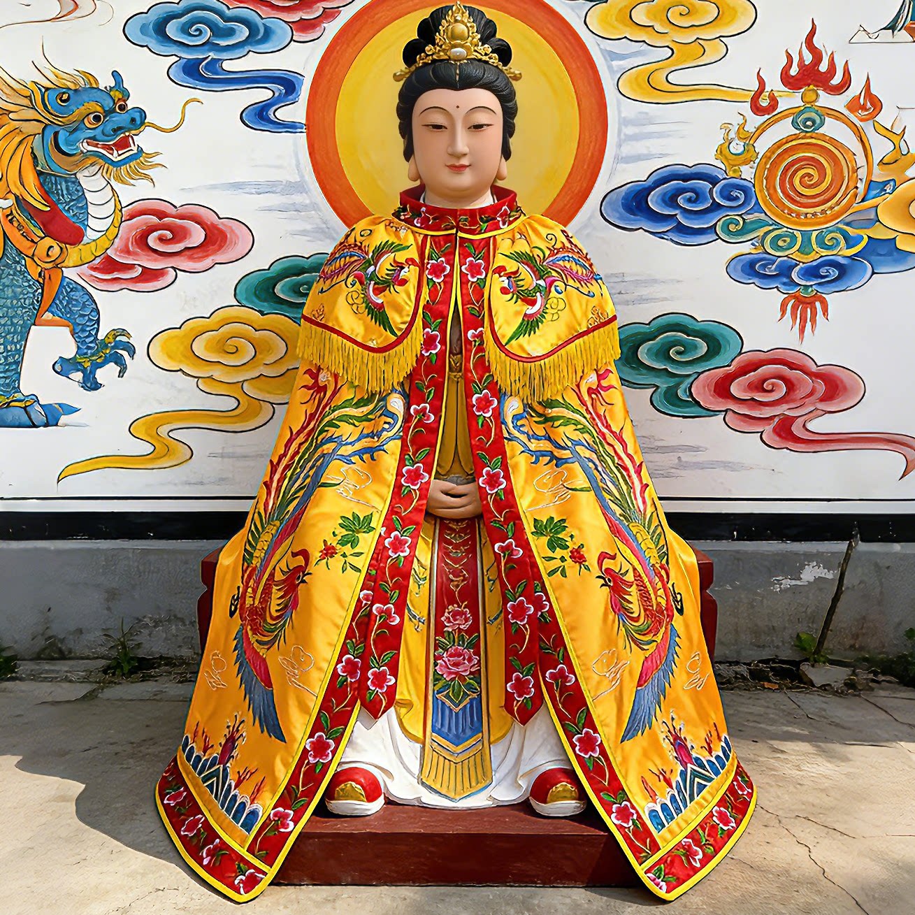 新款娘娘泰山奶奶凤凰披风披肩神袍还愿双龙双凤佛袍观音财神关公