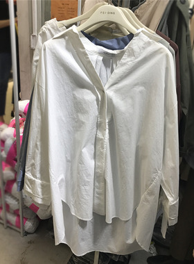 feiding非町新品衬衫女欧洲站2019潮流V领宽松大码百搭潮流上衣女