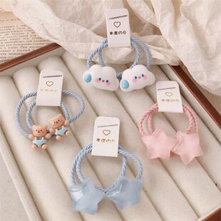 2条装 云朵星星发绳百搭女童皮筋头绳发饰 可爱五角星迷你发圈新款