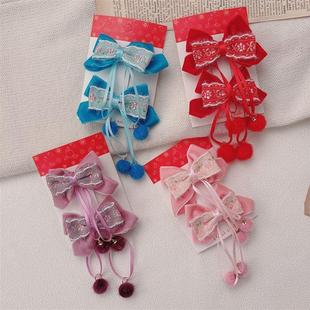 女童古风汉服头饰儿童蝴蝶结毛球对夹宝宝新年发夹古装拜年发饰