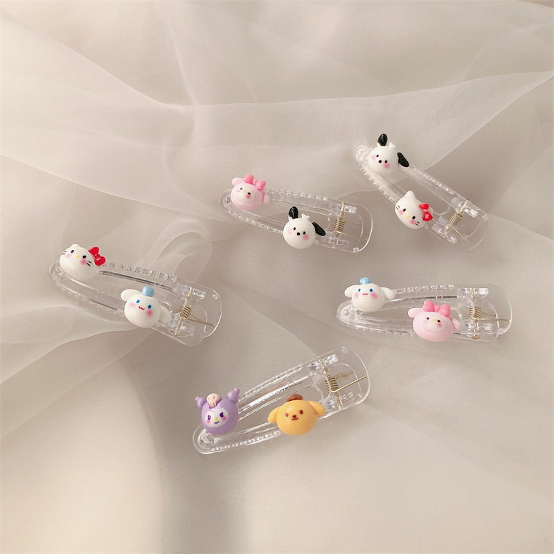 两颗卡通爱心星星发夹简约ins可爱粉蓝透明少女心鸭嘴夹卡子发饰