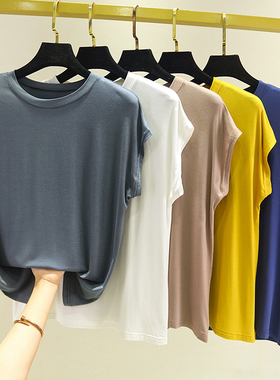 宽松t恤女2020夏季新款莫代尔圆领白色短袖上衣大码纯色打底衫女