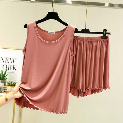 春秋季家居服女休闲套装莫代尔宽松薄款套头长裤大码两件套装睡衣