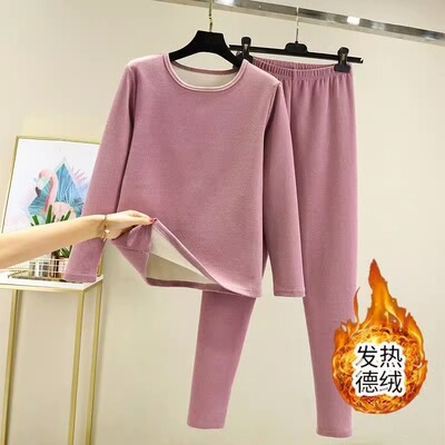 德绒保暖内衣女套装秋冬加