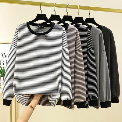 条纹加绒打底衫女秋冬内搭