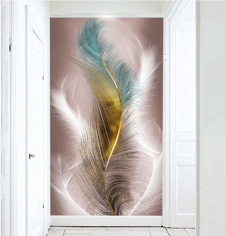 现代个性艺术羽毛壁画玄关背景墙壁纸隐形门墙布画走廊过道装饰画