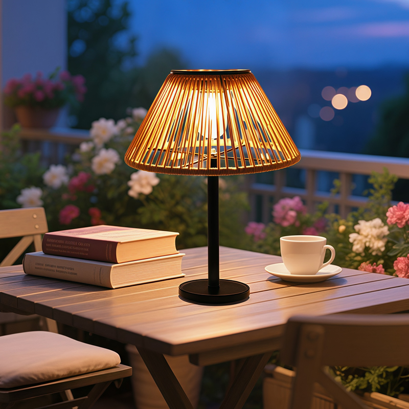 太阳能台灯户外家用照明灯藤编庭院灯阳台充电小夜灯桌面灯落地灯