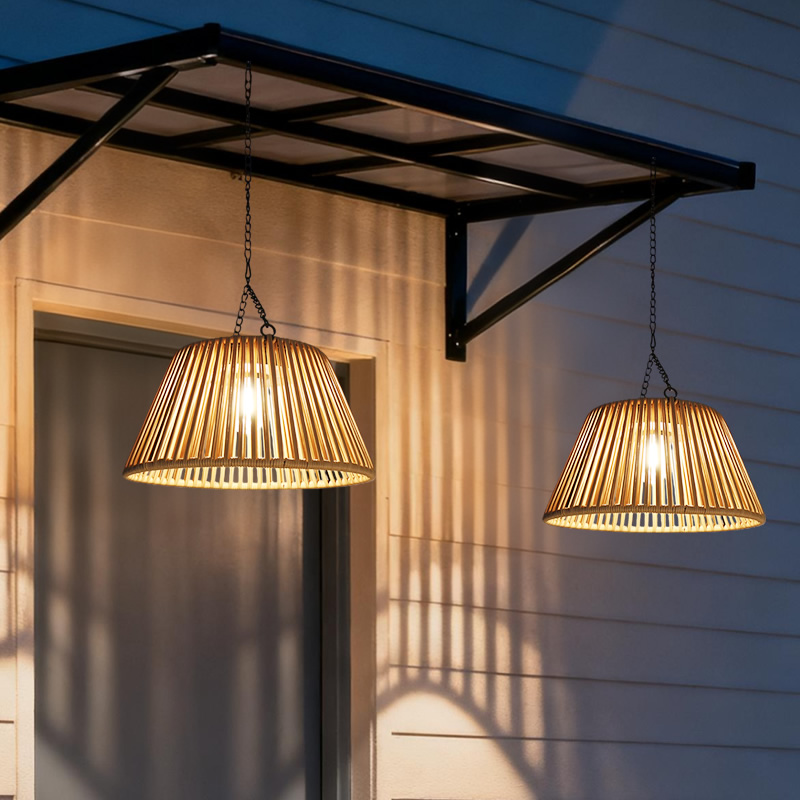 太阳能藤编户外高亮照明吊灯防水