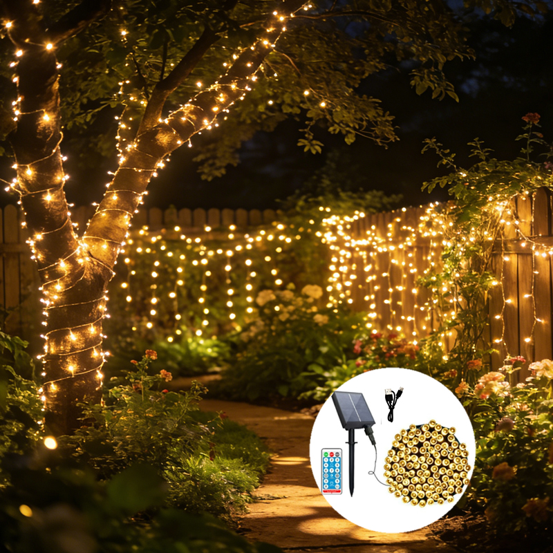 圣诞太阳能户外灯庭院家用灯串室外防水露台花园氛围灯带绕树彩灯