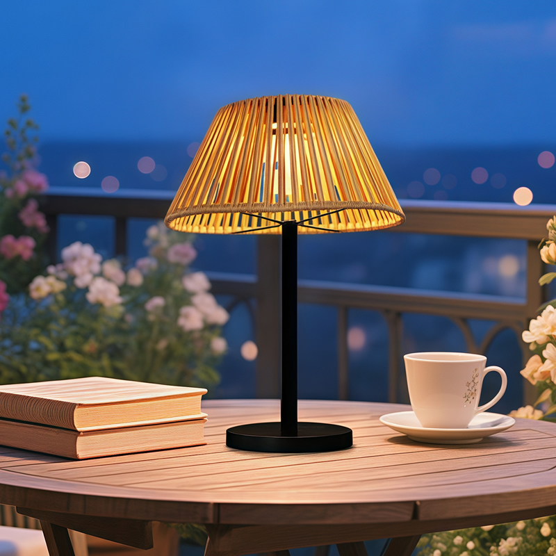 新款太阳能藤编台灯带USB充电