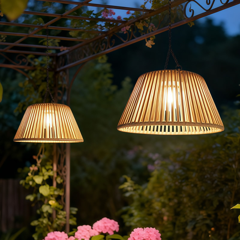 太阳能藤编户外高亮照明吊灯防水